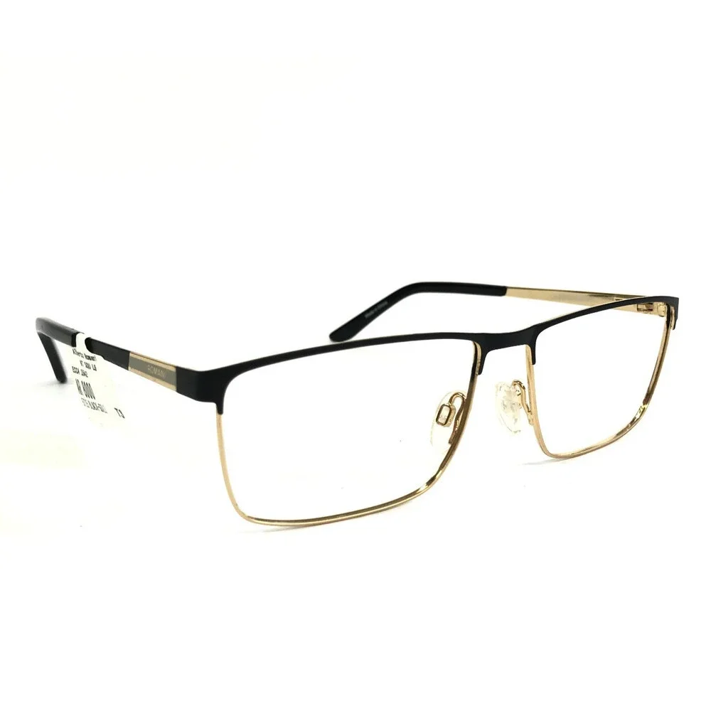 Alberto Romani Eyeglasses Frames AR8000 BK Black Gold Rectangle 57-15-140
